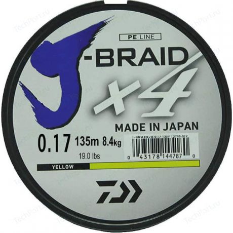 Леска рыболовная Daiwa плетеная J-Braid X4 135м 0,17мм желтая