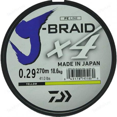 Леска рыболовная Daiwa плетеная J-Braid X4 270м 0,29мм желтая