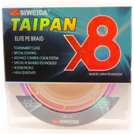 Леска плетеная SIWEIDA Taipan Elite PE Braid X8 135м 0,20мм (11,36кг) мультиколор