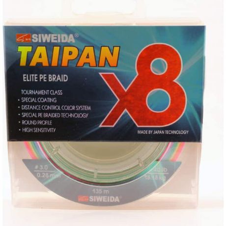 Леска плетеная SIWEIDA Taipan Elite PE Braid X8 135м 0,28мм (18,18кг) мультиколор