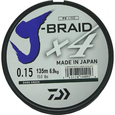 Леска плетеная Daiwa J-Braid X4 135м 0,15мм зеленая