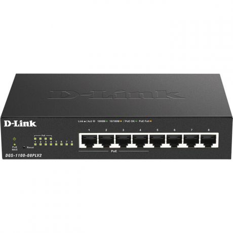 Коммутатор D-Link DGS-1100-08PLV2/A1A 8G 4PoE+ 80W настраиваемый