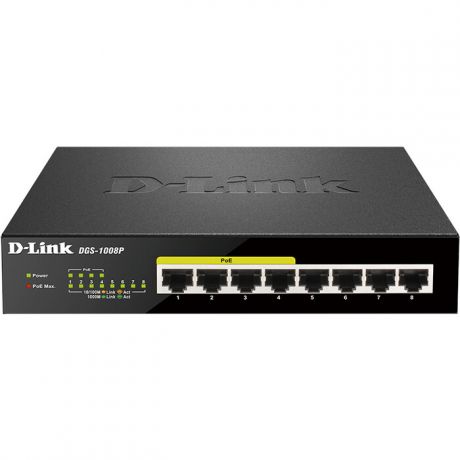 Коммутатор D-Link DGS-1008P/E1A 8G 4PoE+ 80W неуправляемый