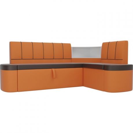 Кухонный угловой диван АртМебель Тефида экокожа коричневый оранжевый правый угол