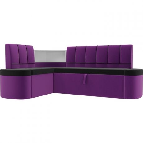 Кухонный угловой диван АртМебель Тефида микровельвет черный фиолетовый левый угол