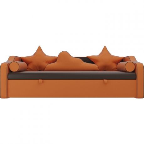 Детский диван-кровать АртМебель Рико экокожа коричневый оранжевый