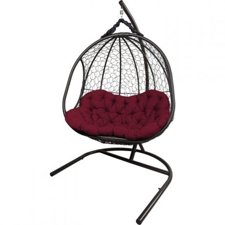 Подвесное кресло для двоих EcoDesign Гелиос темно-коричневый, подушка бордовая
