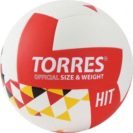 Мяч волейбольный Torres Hit арт. V32055 р.5, синт.кожа (ПУ), клееный, бут.кам, бело-красно-мультколор