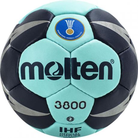 Мяч гандбольный Molten арт. H2X3800-CN, р.2, мат.ПУ,32 пан, руч.сш, бирюзово-т.синий