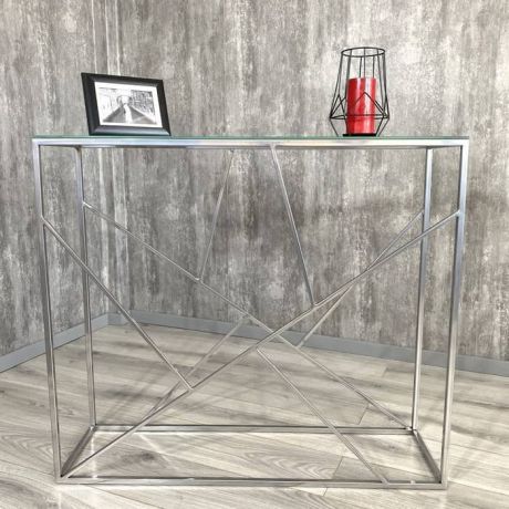 Напольная консоль Akur Loft Rio 1200 металлокаркас хромированный прозрачное стекло