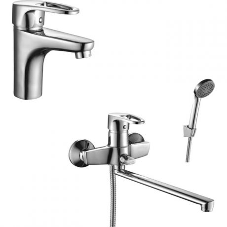 Комплект смесителей Decoroom для раковины и ванны, с душем, хром (DR67011, DR67043)
