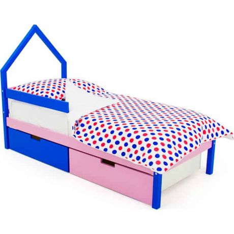Бельмарко Детская кровать-домик мини Svogen синий-лаванда + ящики 1 синий, 1 лаванда + бортик ограждение