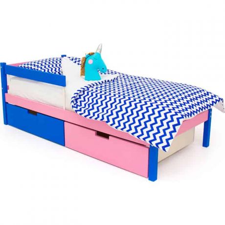 Детская кровать Бельмарко Svogen classic синий-лаванда + ящики 1 синий, 1 лаванда + бортик ограждение