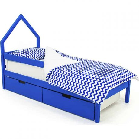 Бельмарко Детская кровать-домик мини Svogen синий + ящики 2 шт + бортик ограждение
