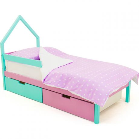 Бельмарко Детская кровать-домик мини Svogen мятный-лаванда + ящики 1 мятный, 1 лаванда + бортик ограждение