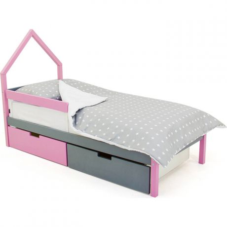 Бельмарко Детская кровать-домик мини Svogen лаванда-графит + ящики 1 лаванда, 1 графит + бортик ограждение