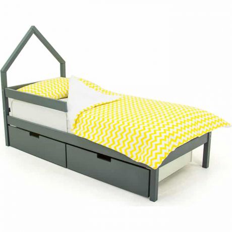Бельмарко Детская кровать-домик мини Svogen графит + ящики 2 шт + бортик ограждение