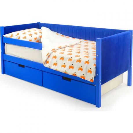 Бельмарко Детская кровать-тахта мягкая Svogen синий + ящики 2 шт + бортик ограждение