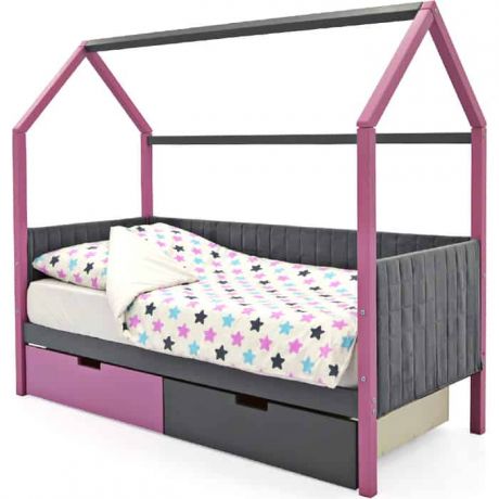 Бельмарко Детская кровать-домик мягкий Svogen лаванда-графит + ящики 1 лаванда, 1 графит