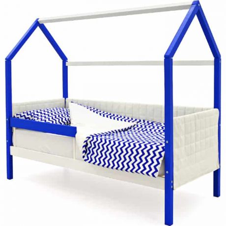 Детская кровать-домик мягкий Бельмарко Svogen сине-белый + бортик ограждение