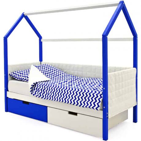 Бельмарко Детская кровать-домик мягкий Svogen сине-белый + ящики 1 синий, 1 белый