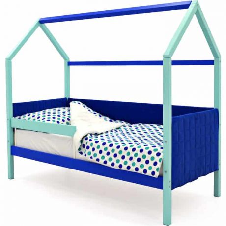 Детская кровать-домик мягкий Бельмарко Svogen мятно-синий + бортик ограждение