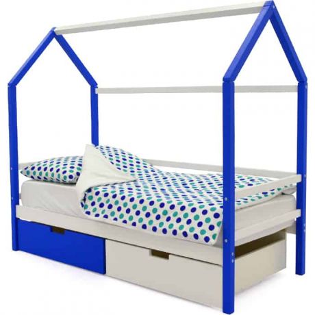 Детская кровать-домик Бельмарко Svogen сине-белый + ящики 1 синий, 1 белый
