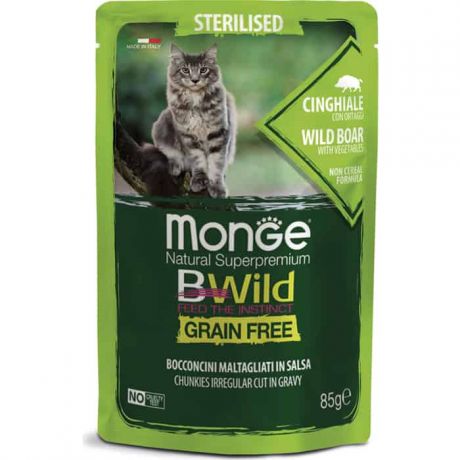 Паучи Monge Cat BWild GRAIN FREE из мяса дикого кабана с овощами для стерилизованных кошек 85 г