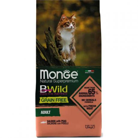 Сухой корм Monge Cat BWild GRAIN FREE беззерновой из лосося для взрослых кошек 1,5 кг