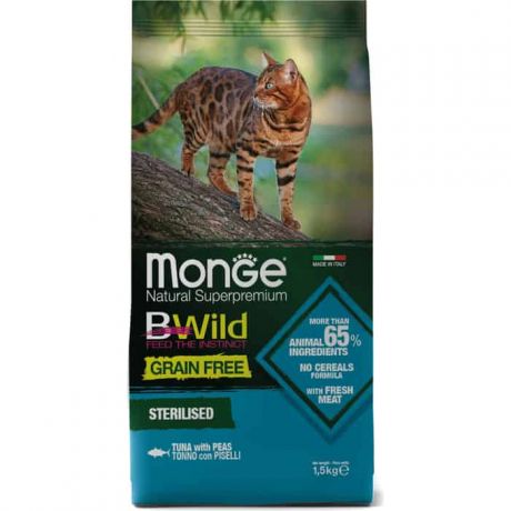 Сухой корм Monge Cat BWild GRAIN FREE беззерновой из тунца для стерилизованных кошек 1,5 кг