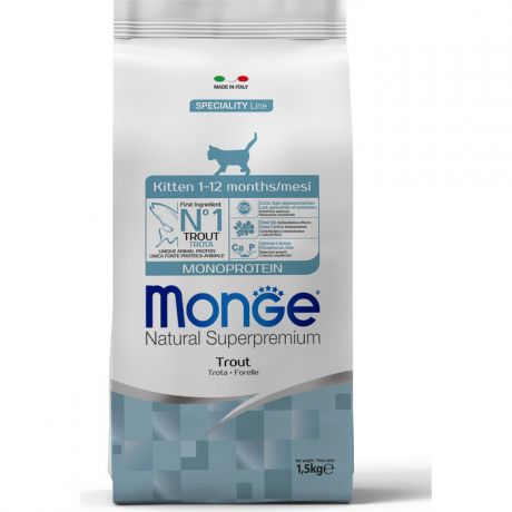 Сухой корм Monge Cat Monoprotein для котят с форелью 1,5 кг