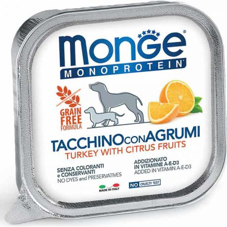 Консервы Monge Dog Monoprotein Fruits для собак паштет из индейки с цитрусовыми 150 г