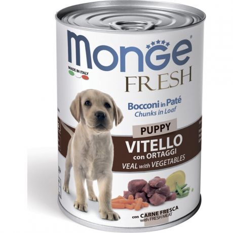 Консервы Monge Dog Fresh Chunks in Loaf для щенков мясной рулет телятина с овощами 400 г