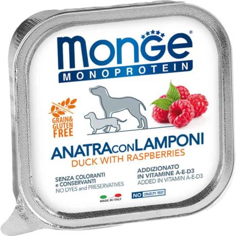 Консервы Monge Dog Monoprotein Fruits для собак паштет из утки с малиной 150 г