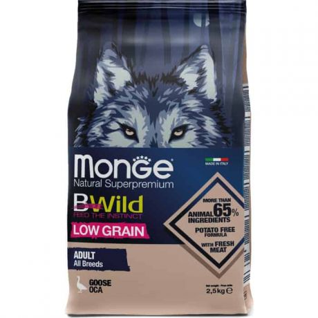 Сухой корм Monge Dog BWild LOW GRAIN низкозерновой из мяса гуся для взрослых собак всех пород 2,5 кг