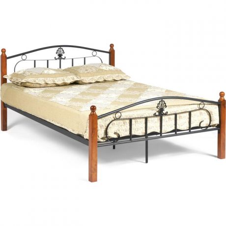 Кровать TetChair Румба (AT-203)/Rumba wood slat base, дерево гевея/металл, 120x200 (middle bed), красный дуб/черный