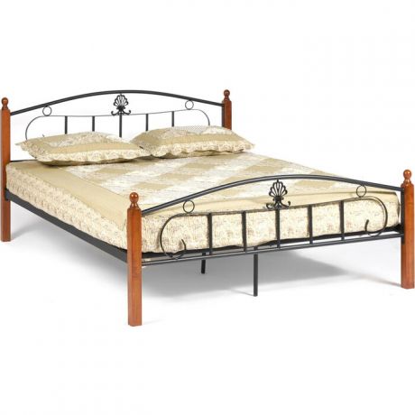 Кровать TetChair Румба (AT-203)/Rumba wood slat base, дерево гевея/металл, 160x200 (Queen bed), красный дуб/черный