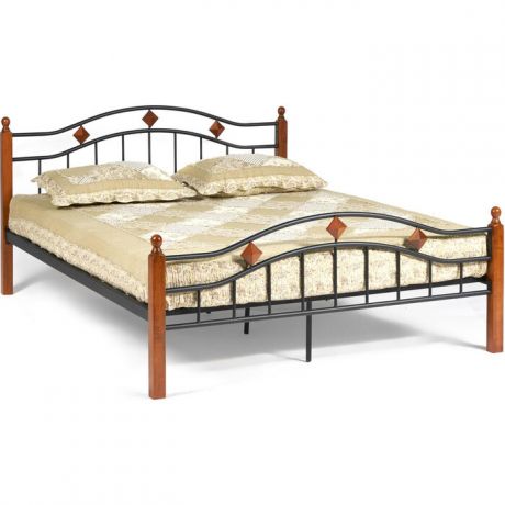 Кровать TetChair AT-126 wood slat base дерево гевея/металл 160x200 (Queen bed) красный дуб/черный