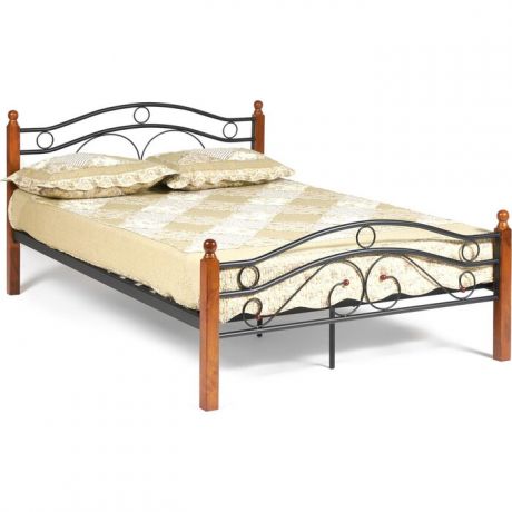 Кровать TetChair AT-803 wood slat base дерево гевея/металл 120x200 (middle bed) красный дуб/черный