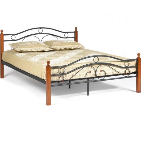 Кровать TetChair AT-803 wood slat base дерево гевея/металл 160x200 (Queen bed) красный дуб/черный