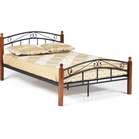 Кровать TetChair AT-8077 wood slat base дерево гевея/металл 140x200 (Double bed) красный дуб/черный