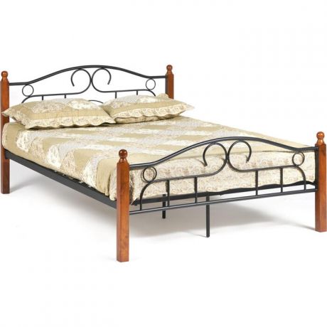 Кровать TetChair AT-808 wood slat base дерево гевея/металл 120x200 (middle bed) красный дуб/черный