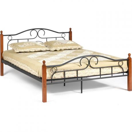 Кровать TetChair AT-808 wood slat base дерево гевея/металл 160x200 (Queen bed) красный дуб/черный