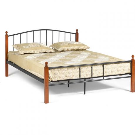 Кровать TetChair AT-915 wood slat base дерево гевея/металл 160x200 (Queen bed), красный дуб/черный