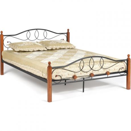 Кровать TetChair AT-822 wood slat base дерево гевея/металл 160x200 (Queen bed) красный дуб/черный