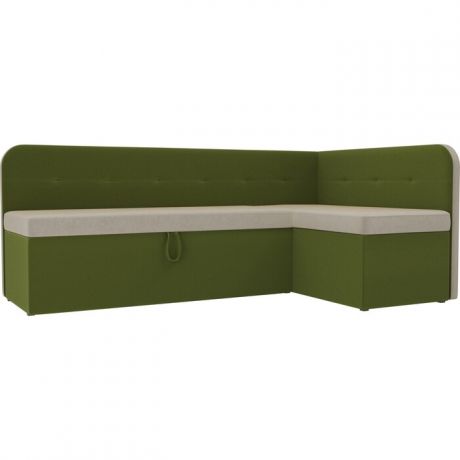 Кухонный угловой диван АртМебель Форест микровельвет бежевый зеленый правый угол