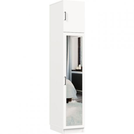 Распашной шкаф Классика 428 фасад зеркальный ЛДСП (каркас белый, фасад белый) 428.400.2200.600.07.07
