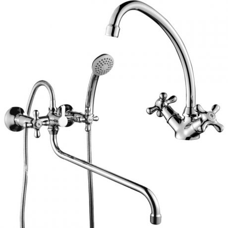 Комплект смесителей Rossinka Silvermix для раковины и ванны, с душем, хром (H02-84, H02-62)