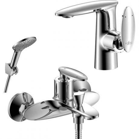 Комплект смесителей Rossinka Silvermix для раковины и ванны, с душем, хром (RS30-31, RS30-11)