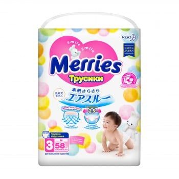 MERRIES Трусики-подгузники для детей размер M 6-10 кг 58шт